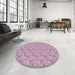 Round Machine Washable Transitional Pink Rug in a Office, wshpat3635