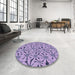Round Patterned Bright Lilac Purple Rug in a Office, pat3636blu