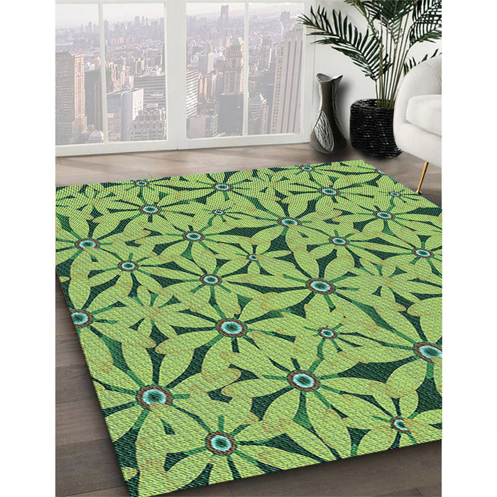 Machine Washable Transitional Seaweed Green Rug in a Family Room, wshpat3636lblu