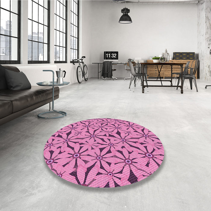 Round Patterned Violet Purple Rug in a Office, pat3636pur