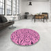 Round Patterned Violet Purple Rug in a Office, pat3636pur