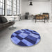 Round Patterned Sky Blue Rug in a Office, pat3637blu