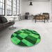 Round Patterned Green Rug in a Office, pat3637grn