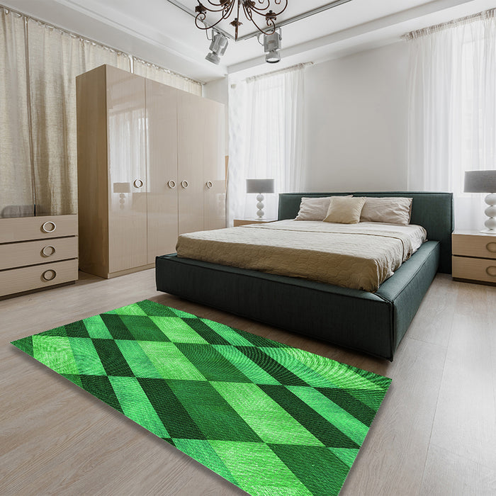 Patterned Green Rug in a Bedroom, pat3637grn