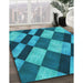 Machine Washable Transitional Teal Green Rug in a Family Room, wshpat3637lblu