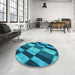 Round Patterned Teal Green Rug in a Office, pat3637lblu