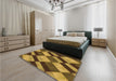 Patterned Dark Bronze Brown Rug in a Bedroom, pat3637org