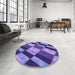 Round Patterned Amethyst Purple Rug in a Office, pat3637pur