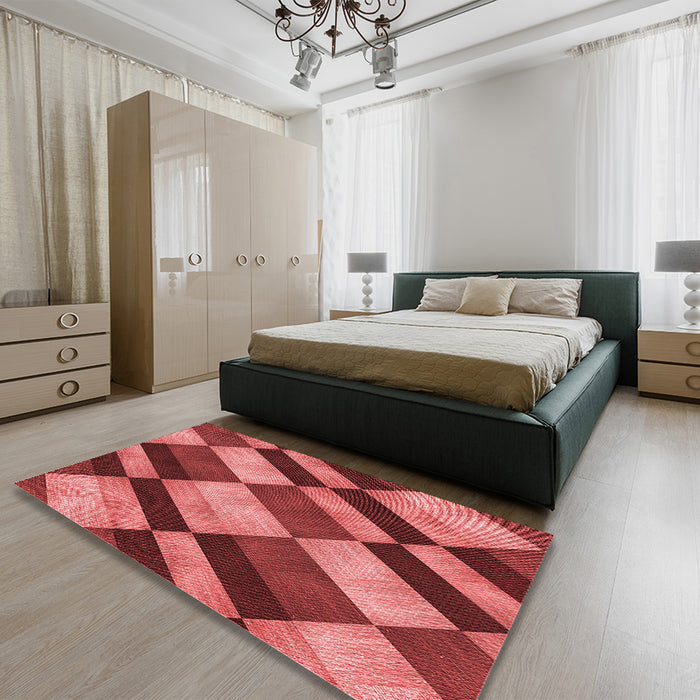 Patterned Red Rug in a Bedroom, pat3637rd