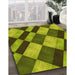 Patterned Green Rug in Family Room, pat3637yw