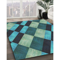 Patterned Dark Blue Grey Blue Novelty Rug, pat3637