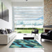 Square Machine Washable Transitional Dark Blue Grey Blue Rug in a Living Room, wshpat3637