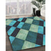 Patterned Dark Blue Grey Blue Novelty Rug in Family Room, pat3637