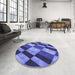 Round Patterned Sky Blue Rug in a Office, pat3638blu