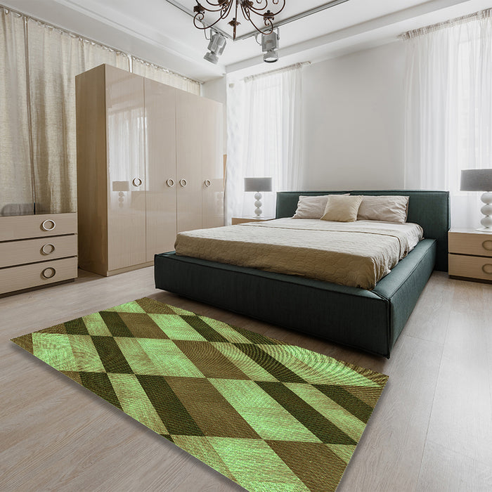 Patterned Green Rug in a Bedroom, pat3638grn