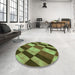 Round Patterned Green Rug in a Office, pat3638grn