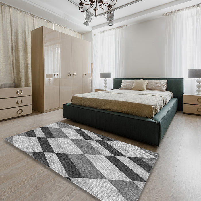 Patterned Carbon Gray Rug in a Bedroom, pat3638gry
