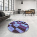 Round Patterned Sky Blue Rug in a Office, pat3638lblu