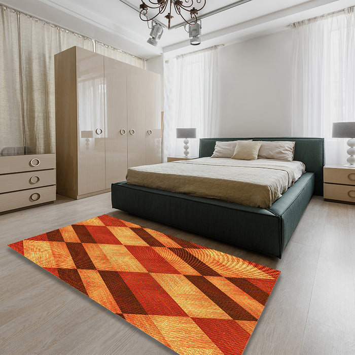 Patterned Red Rug in a Bedroom, pat3638yw