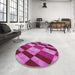 Round Machine Washable Transitional Deep Mauve Purple Rug in a Office, wshpat3638