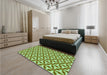 Patterned Olive Green Rug in a Bedroom, pat364grn