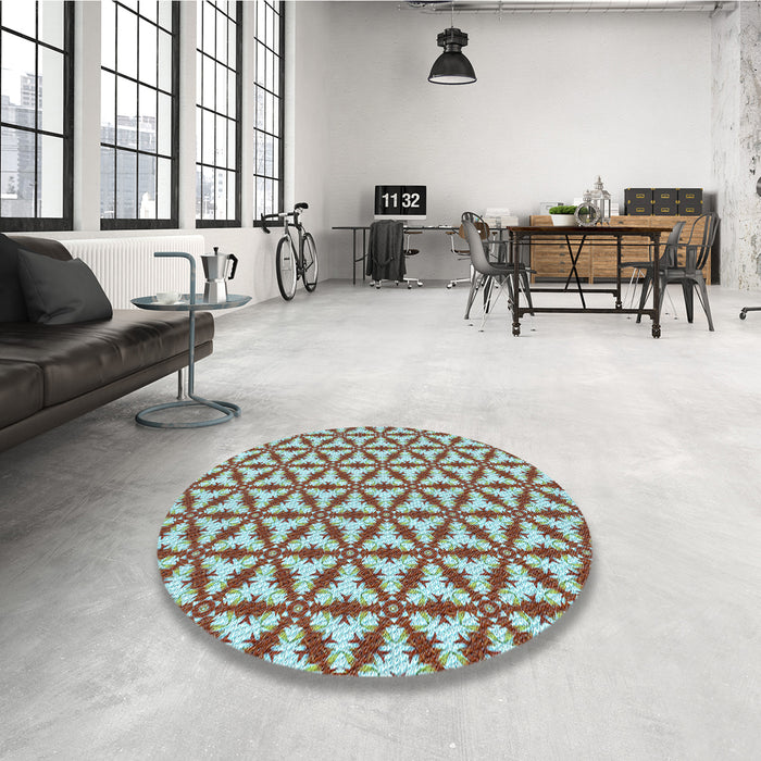 Round Patterned Tiffany Blue Rug in a Office, pat364lblu