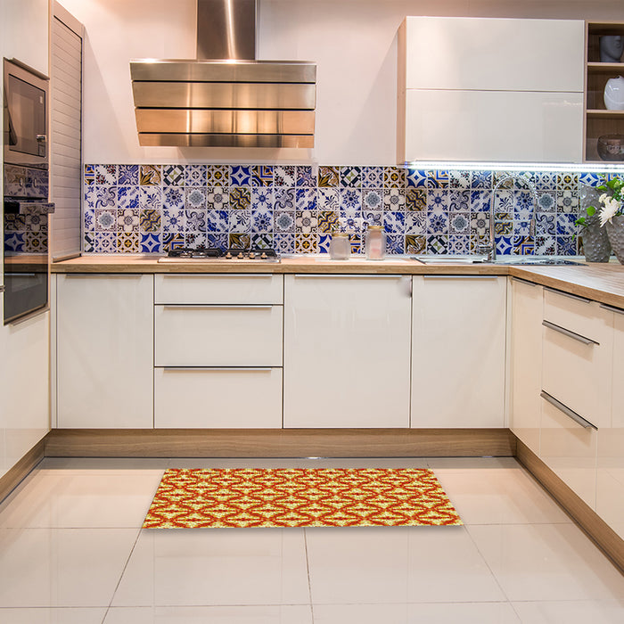 Patterned Bold Yellow Rug in a Kitchen, pat364yw