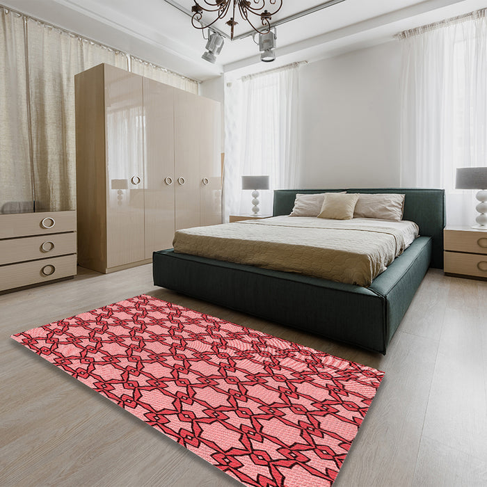 Patterned Pastel Red Pink Rug in a Bedroom, pat3640rd