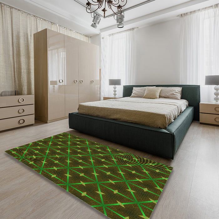 Patterned Red Rug in a Bedroom, pat3642grn
