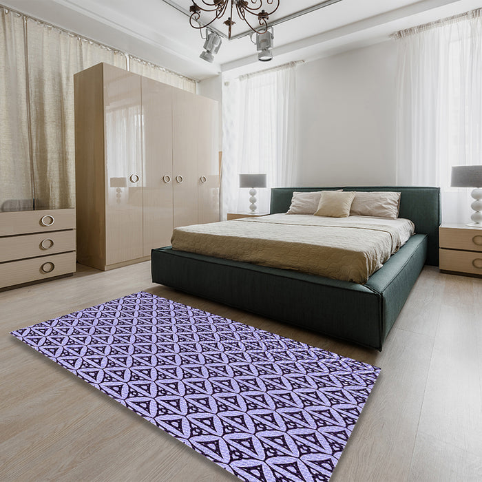 Patterned Purple Haze Purple Rug in a Bedroom, pat3643pur