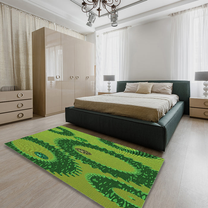 Round Machine Washable Transitional Green Rug in a Office, wshpat3646grn