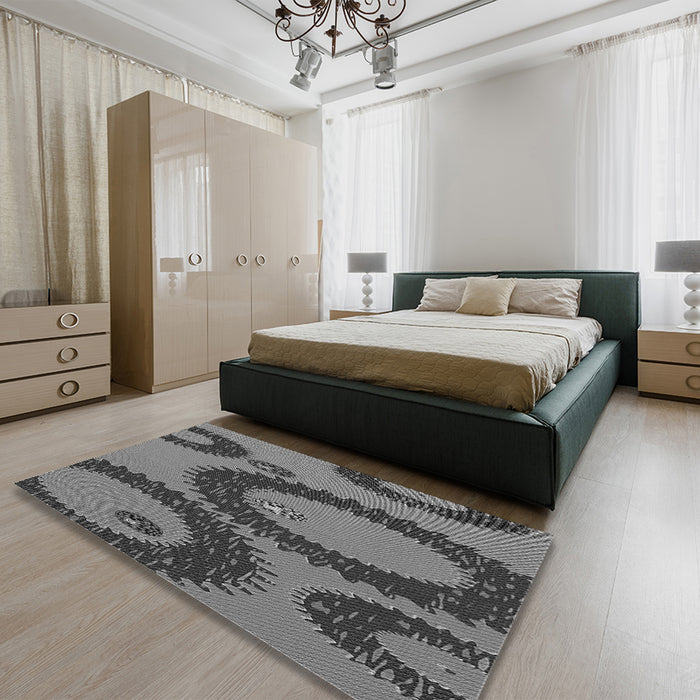 Round Machine Washable Transitional Gunmetal Gray Rug in a Office, wshpat3646gry