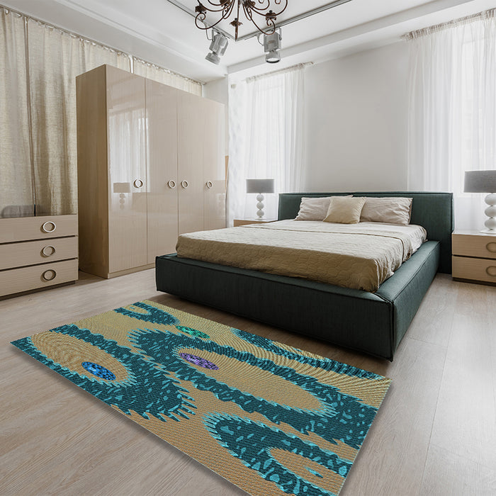 Round Machine Washable Transitional Green Rug in a Office, wshpat3646lblu