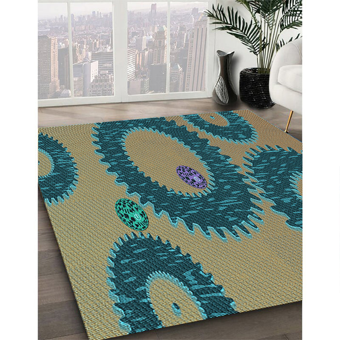 Machine Washable Transitional Green Rug in a Family Room, wshpat3646lblu