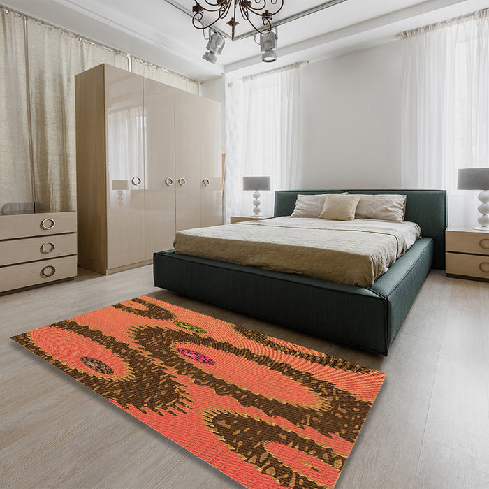 Round Machine Washable Transitional Orange Rug in a Office, wshpat3646org