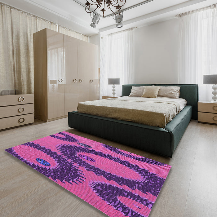 Round Machine Washable Transitional Dark Magenta Purple Rug in a Office, wshpat3646pur