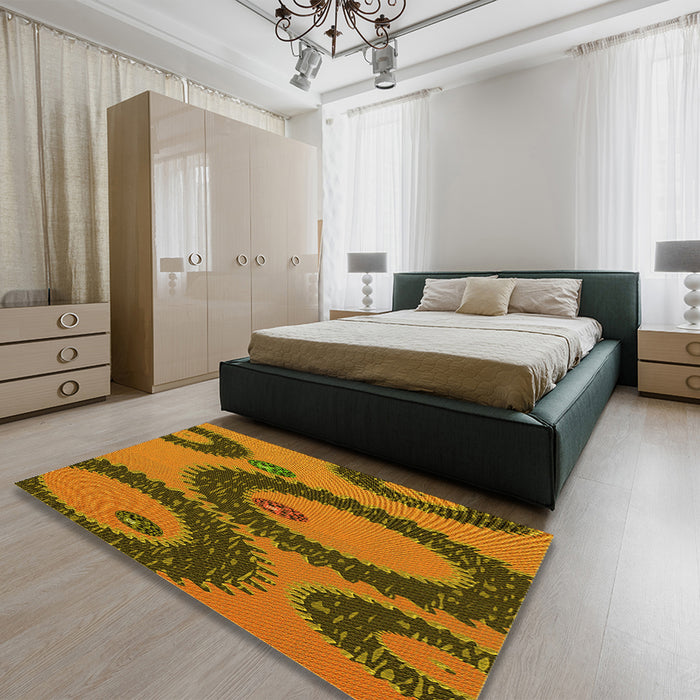 Round Machine Washable Transitional Saddle Brown Rug in a Office, wshpat3646yw