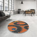 Round Patterned Orange Brown Abstract Machine Washable Rug in a Office, wshpat3646