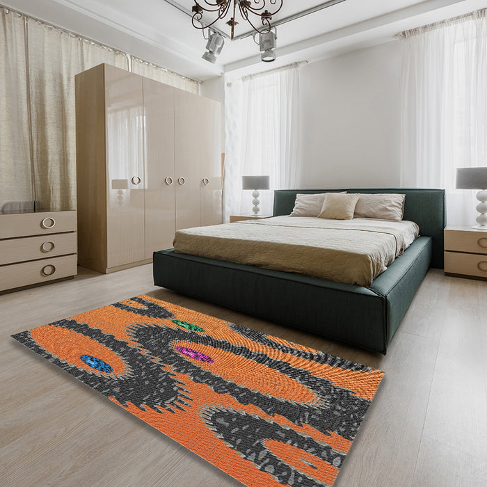Patterned Orange Brown Abstract Machine Washable Rug in a Bedroom, wshpat3646