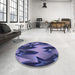 Round Patterned Blue Rug in a Office, pat3649blu