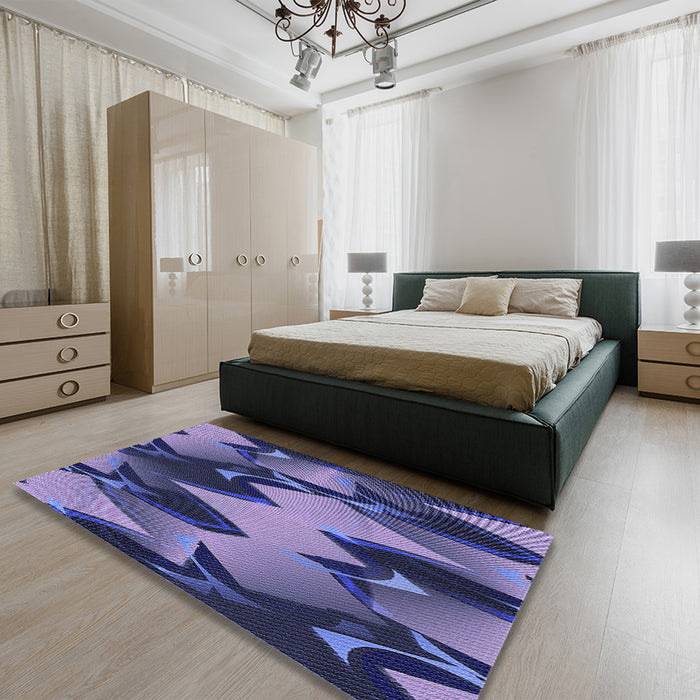 Patterned Blue Rug in a Bedroom, pat3649blu