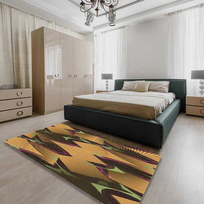Patterned Caramel Brown Rug in a Bedroom, pat3649brn