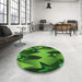 Round Patterned Deep Emerald Green Rug in a Office, pat3649grn