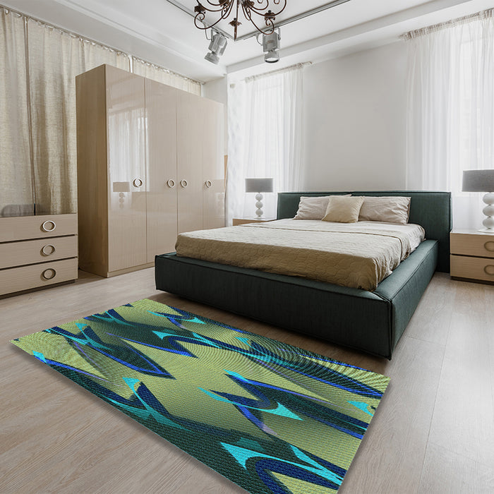 Patterned Deep-Sea Blue Rug in a Bedroom, pat3649lblu