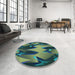 Round Patterned Deep-Sea Blue Rug in a Office, pat3649lblu