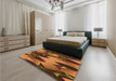 Patterned Neon Orange Rug in a Bedroom, pat3649org