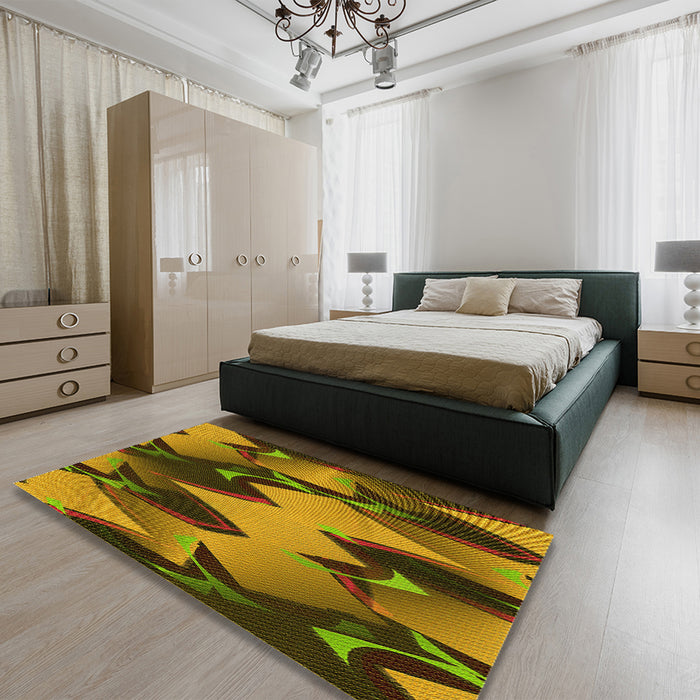 Patterned Orange Gold Rug in a Bedroom, pat3649yw
