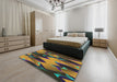 Patterned Copper Green Modern Rug in a Bedroom, pat3649