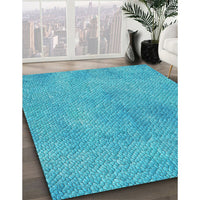 Patterned Dark Turquoise Green Rug, pat3650lblu