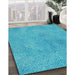 Patterned Dark Turquoise Green Rug in Family Room, pat3650lblu